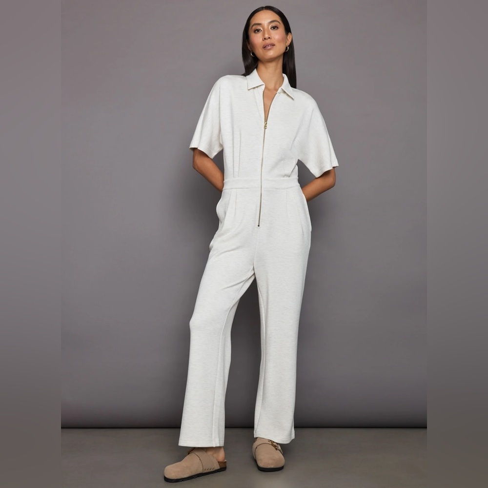 Varley White Zip-Front Short Sleeve Jumpsuit